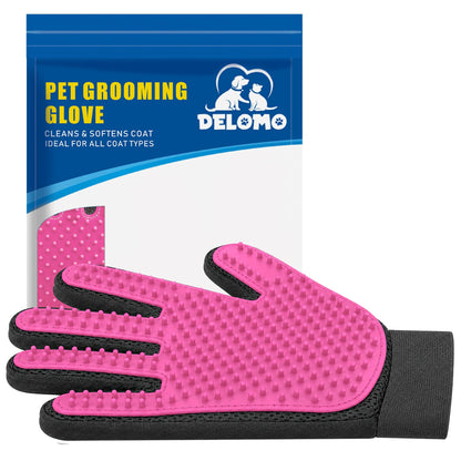 Pet Hair Removal Glove with 255 Silicone Tips for Dogs & Cats, Right Pink