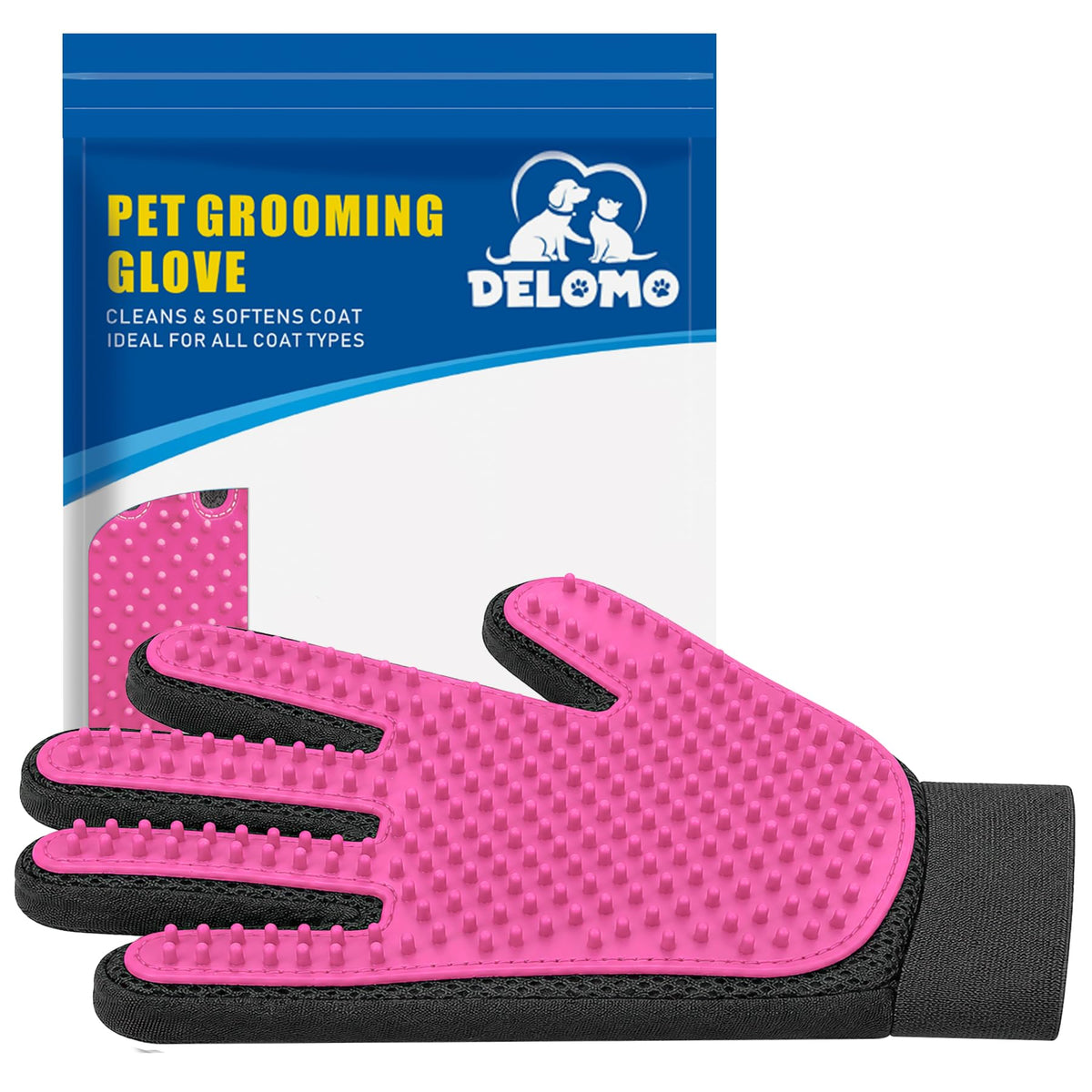 Pet Hair Removal Glove with 255 Silicone Tips for Dogs & Cats, Right Green