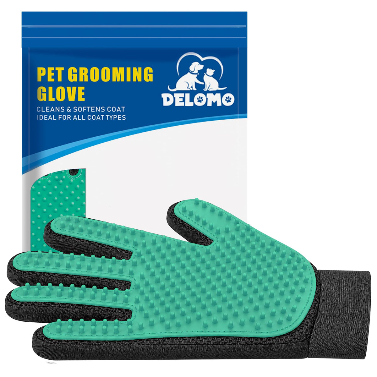 Pet Hair Removal Glove with 255 Silicone Tips for Dogs & Cats, Right Black