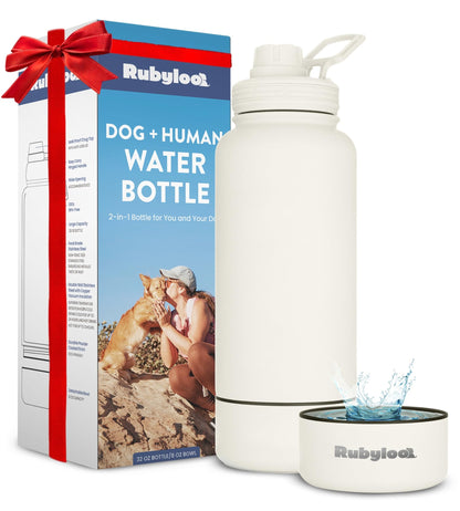 Rubyloo Dog Water Bottle w/Detachable Bowl for Dog Lovers, Life is Better