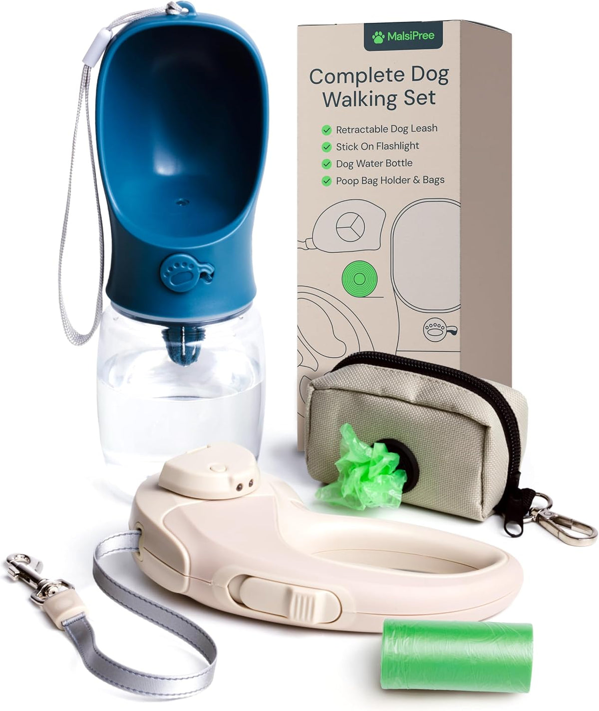 MalsiPree Dog Water Bottle Dispenser - 12 oz Navy Blue, Leak-Proof
