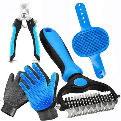 NVNAN 5-Piece Dog Grooming Brush Set with Grooming Gloves