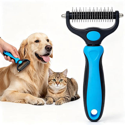 2-in-1 Dog & Cat Deshedding Brush, 17cm Long Stainless Steel Dog Rake Brush for Shedding, Pet Grooming Tool & Greyhound Comb for Mats, Tangles & Loose Undercoat, Non-Slip TPR Handle