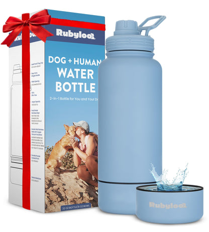 Rubyloo Dog Water Bottle w/Detachable Bowl for Dog Lovers, Life is Better