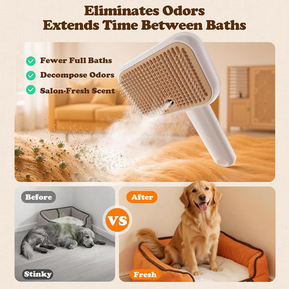 Rorhxia Cat & Dog Steam Brush for Shedding Deshedding with Self-Cleaning