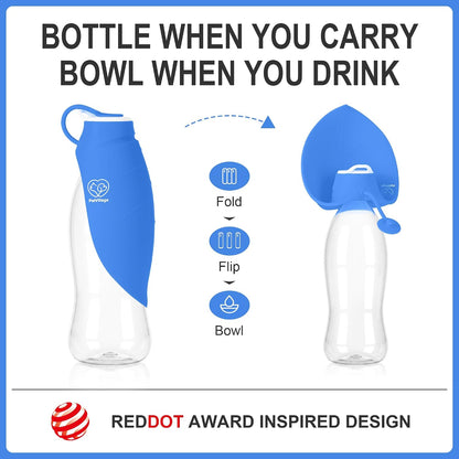 Dog Water Bottle with Foldable Bowl, 20oz Large Capacity