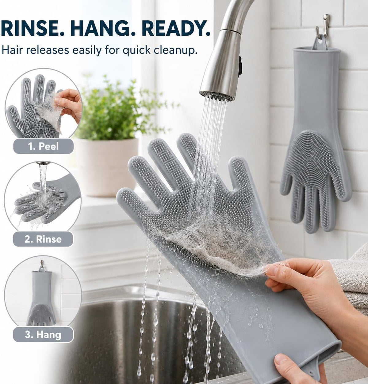 Silicone Cleaning Gloves,1 Pair Reusable Gloves Bristles for Dishwashing