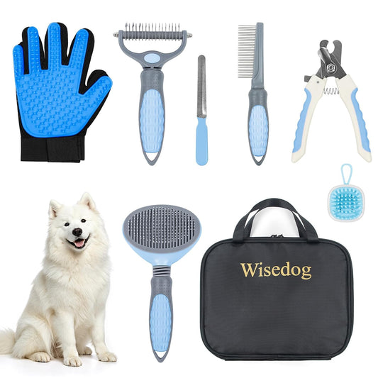 Wisedog 7-in-1 Dog Grooming Kit for Small Medium Dogs & Cats, Blue