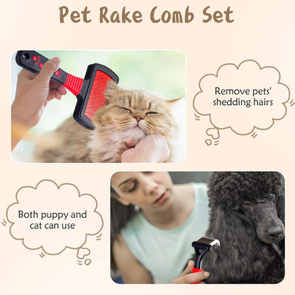 Patelai 4 Pcs Dog Dematting Comb, Red and Black Classic Grooming Set
