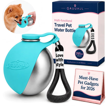 Dog Water Bottle Portable Travel Pet 2-in-1 Stainless Steel Bowl