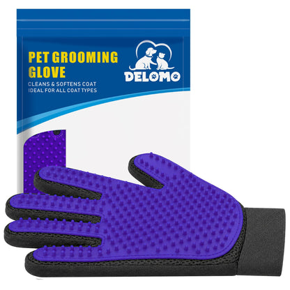 Pet Hair Removal Glove with 255 Silicone Tips for Dogs & Cats, Right Purple
