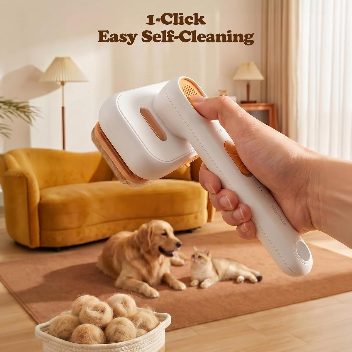 Rorhxia Cat & Dog Steam Brush for Shedding Deshedding with Self-Cleaning