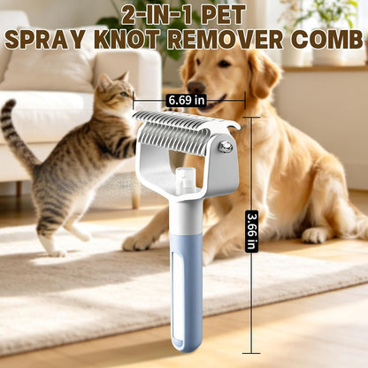 2-in-1 Dematting Comb for Cats & Dogs, Pet Grooming Brush with Spray