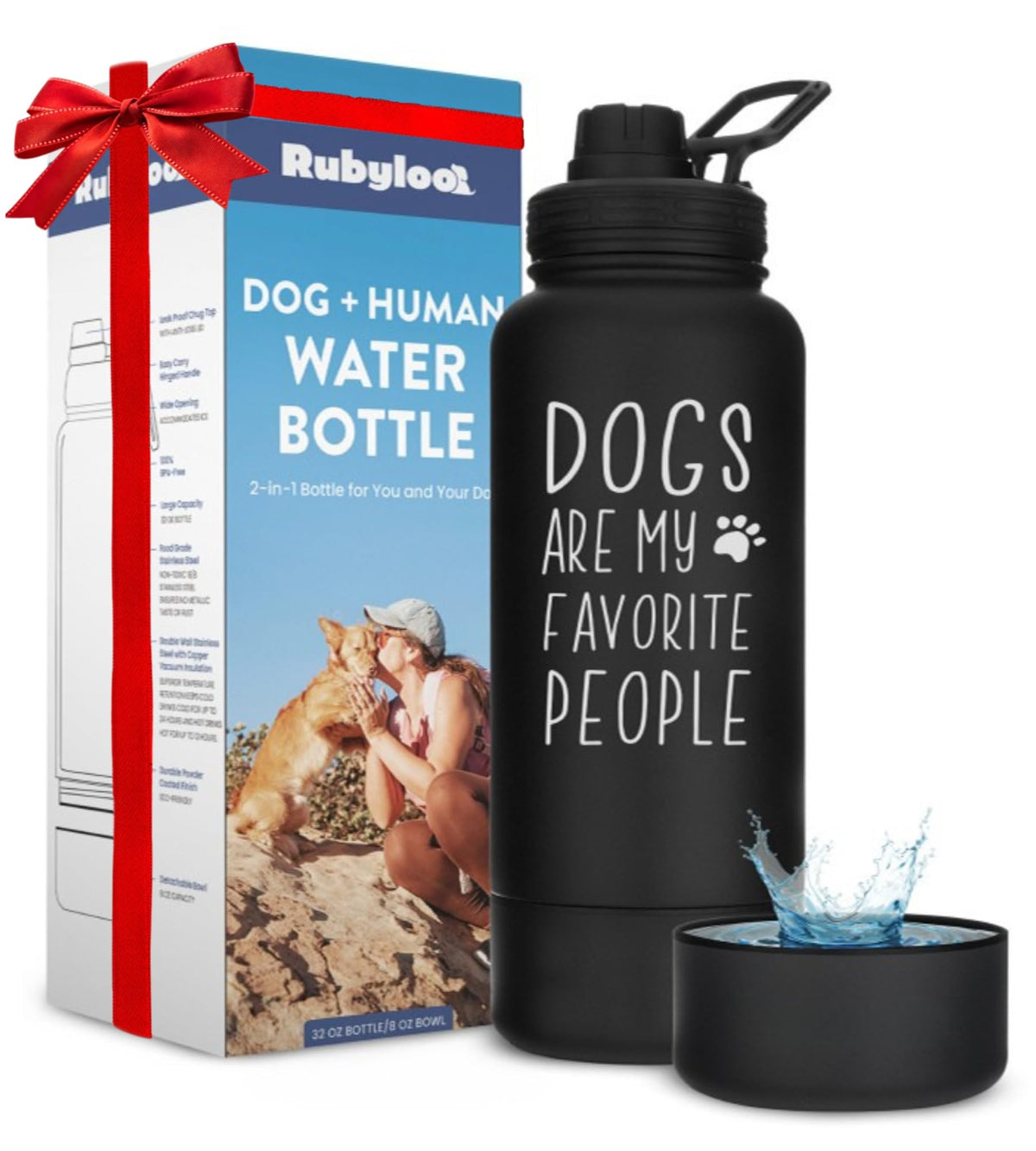 Rubyloo Dog Water Bottle w/Detachable Bowl for Dog Lovers, Life is Better