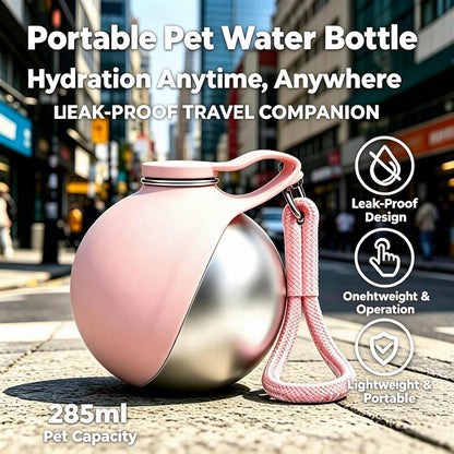 2 in 1 Portable Dog Water Bottle, 10oz Stainless Steel Portable Travel Pet Water Dispenser with Silicone Foldable Bowl, Leak Proof, Portable Small Dog Water Bottle for Walking, Hiking