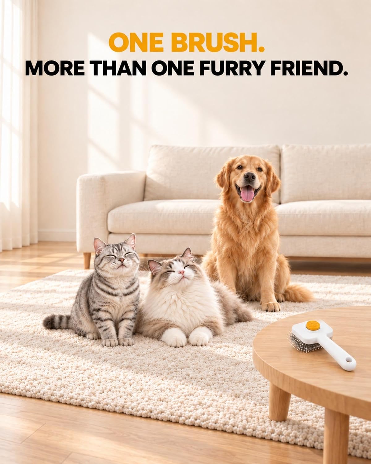 Self Cleaning Slicker Brush for Cats & Dogs, 1-Press Release Shedding Pet