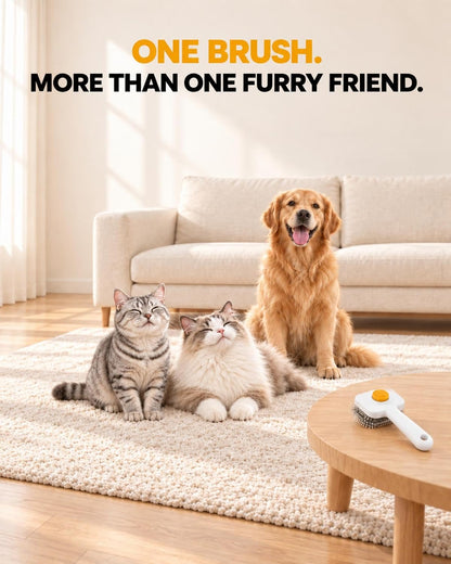 Self Cleaning Slicker Brush for Cats & Dogs, 1-Press Release Shedding Pet