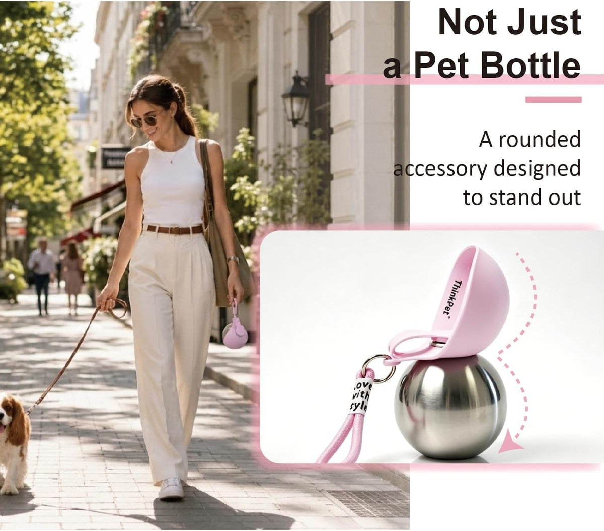 ThinkPet Leafsip 285ML Dog Water Bottle, Leak-Proof Portable, Pink