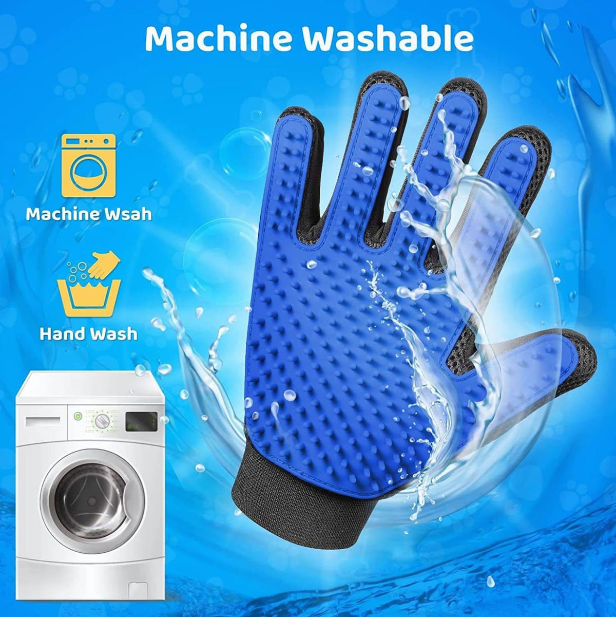 Pet Grooming Glove for Dogs & Cats, Silicone Deshedding Brush, Gentle Hair Remover Mitt with Soft Massage Tips, Bath Grooming Tool for Long & Short Hair, Adjustable Wrist Strap, Blue