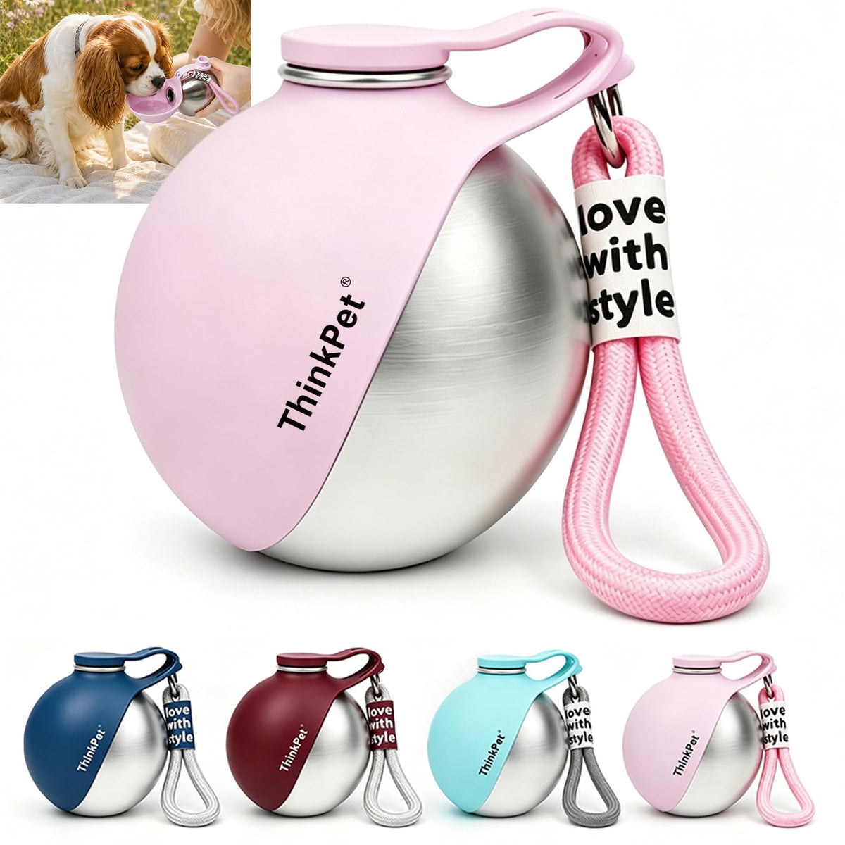 ThinkPet Leafsip 285ML Dog Water Bottle, Leak-Proof Portable, Pink