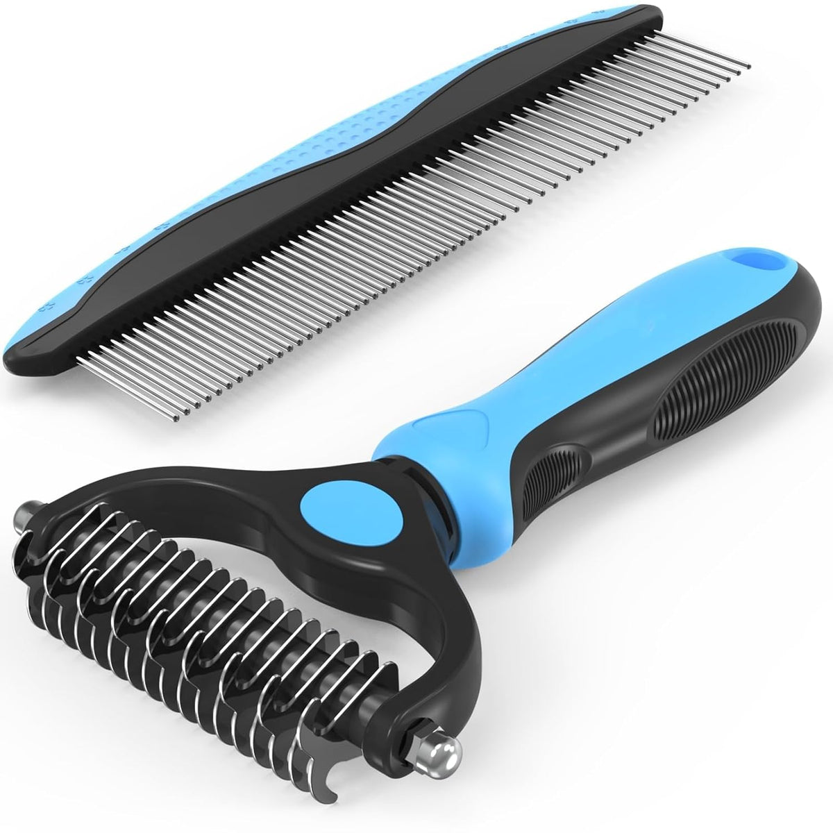 Pet Grooming Combo Kit, 2 Pack Dematting Comb & Stainless Steel Pet Comb, Dog Brush for Shedding & Mats Tangles, Pet Hair Grooming Tool for Dogs Cats with Long & Short Hair