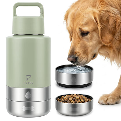 Dog Water Bottle 32oz, Insulated Stainless Steel Travel Water Dispenser with 2 Detachable Dog Bowls for Food and Water, Leak Proof Portable Pet Drinking Cup for Walking Hiking Camping (Orange)