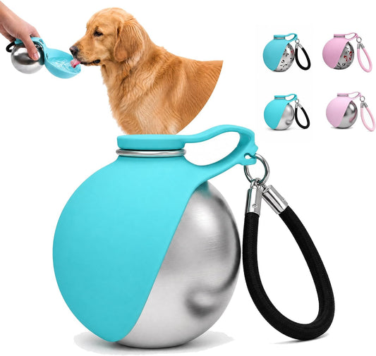 2-in-1 Portable Dog Water Bottle with Bowl, 10oz Leak-Proof Stainless Steel Pet Travel Water Dispenser for Small Dogs & Puppy, No-Spill Design for Walking, Hiking (Blue A)