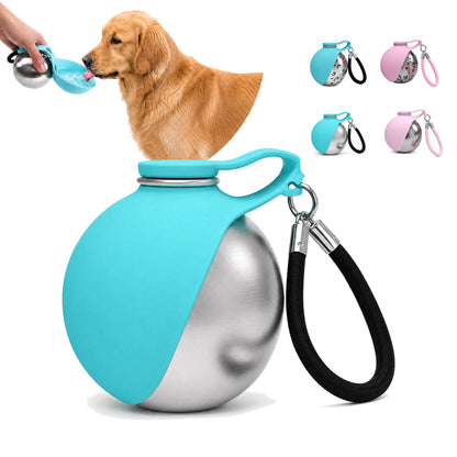 2-in-1 Portable Dog Water Bottle with Bowl, 10oz Leak-Proof Stainless Steel Pet Travel Water Dispenser for Small Dogs & Puppy, No-Spill Design for Walking, Hiking (Blue A)