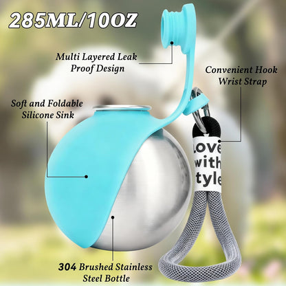 Dog Water Bottle Portable 2 in 1 Foldable Stainless Steel Bowl