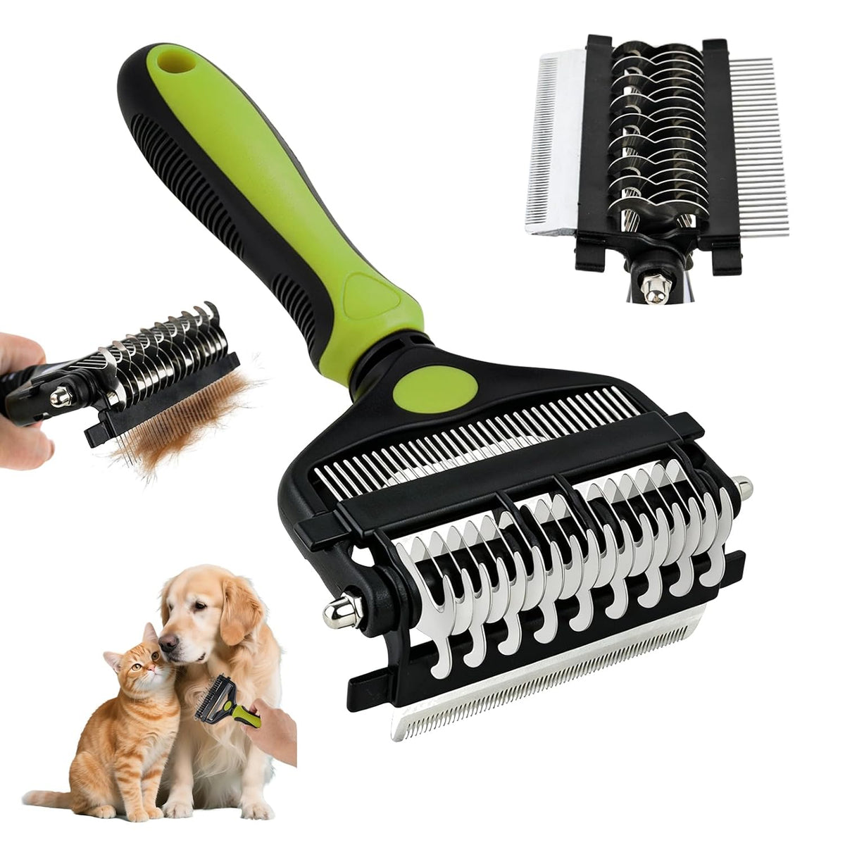 3-IN-1 Pet Brush for Deshedding and Grooming Tool (Green)