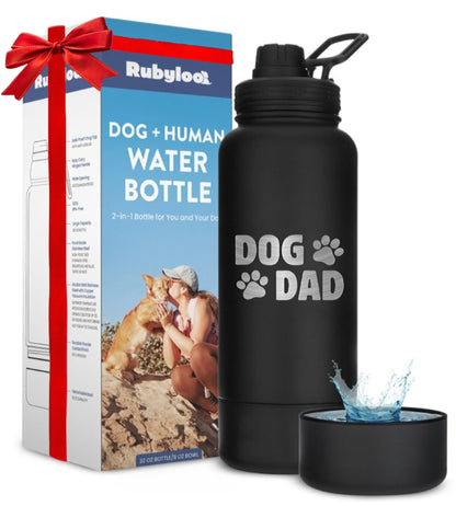 Rubyloo Dog Water Bottle w/Detachable Bowl for Dog Lovers, Life is Better
