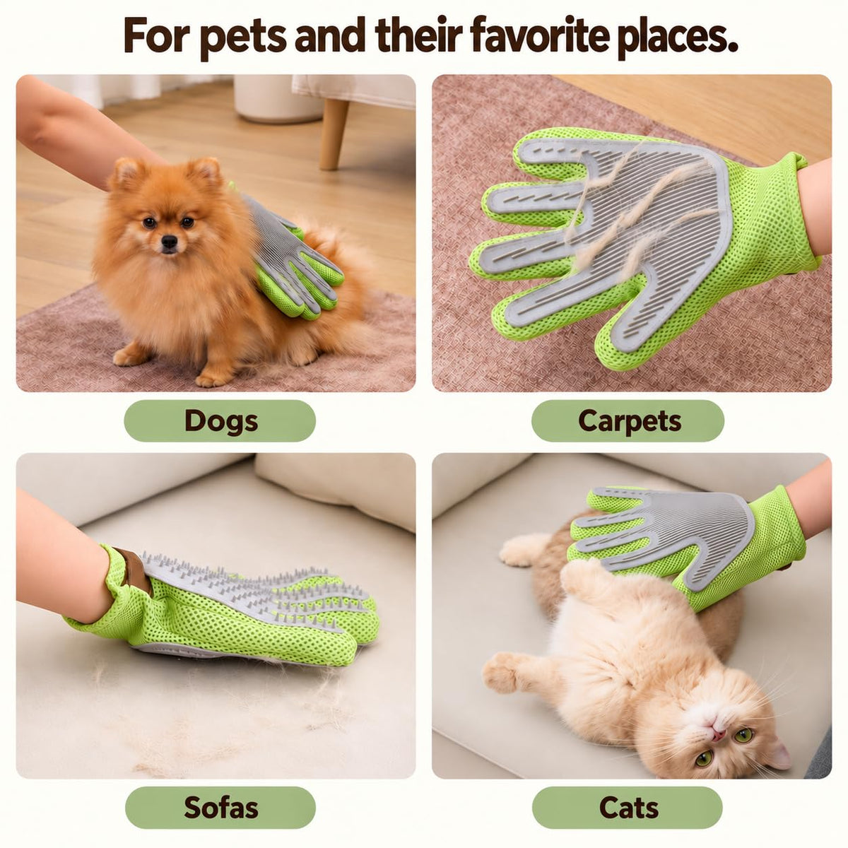PetPals Single Pet Hair Removal Glove, Double-Sided Cat Grooming Glove