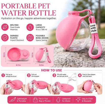 2-in-1 Portable Dog Water Bottle with Bowl, 10oz