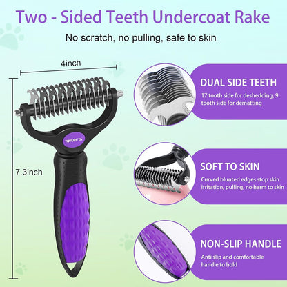 3-Piece Dog Slicker Brush & Undercoat Rake Kit, Purple Wooden Kit