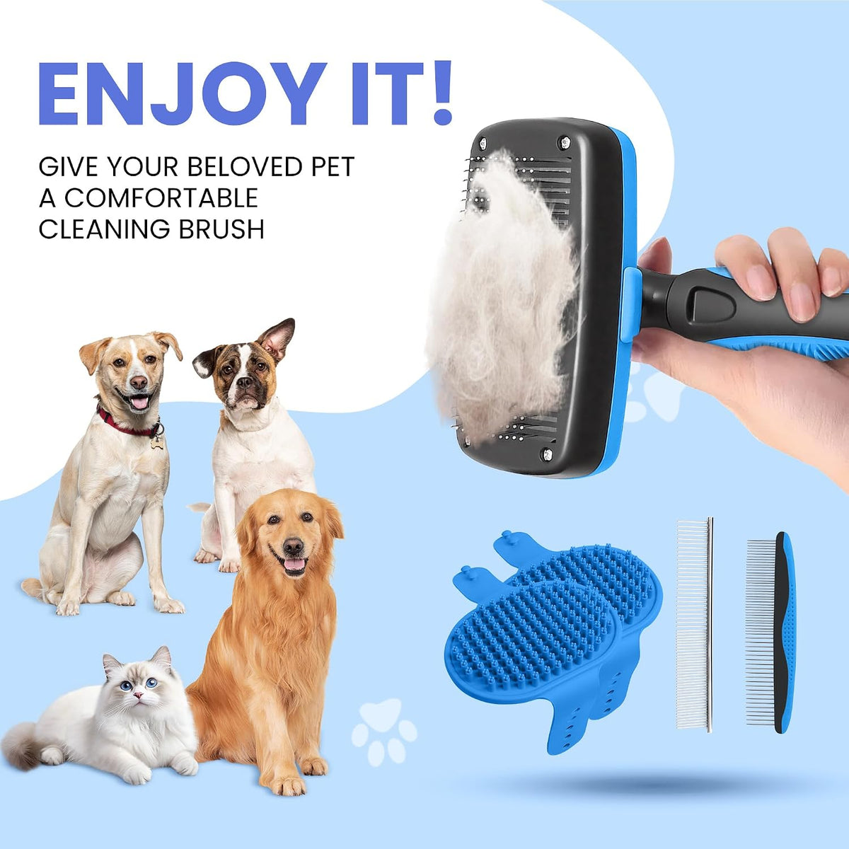 Cleaning Shedding Brush - Professional Pet Grooming Kit Skin Friendly Grooming Tool for Dogs, Cats, and Puppies, Deshedding and Hair Removal for Long/Short Haired Pets, Blue