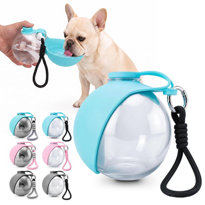 Portable Dog Water Bottle with Silicone Bowl, Travel Water Dispenser for Small Dogs, Walking and Hiking, Light Grey