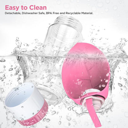Uppetly Dog Water Bottle, Pet Water Bottle with Food Container and Drinking Feeder, Leak Proof, BPA-Free, Portable Foldable Puppy Water Cup Dispenser for Outdoor Walking, Travel, Hiking Large Pink