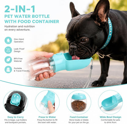 2-in-1 Dog Cat Portable Water & Food Travel Dispenser Bottle(Pink)