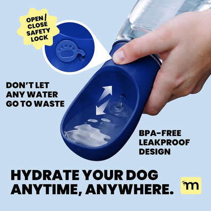 MalsiPree Dog Water Bottle Dispenser - 12 oz Navy Blue, Leak-Proof