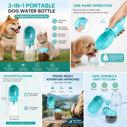 2-in-1 Dog Cat Portable Water & Food Travel Dispenser Bottle(Pink)