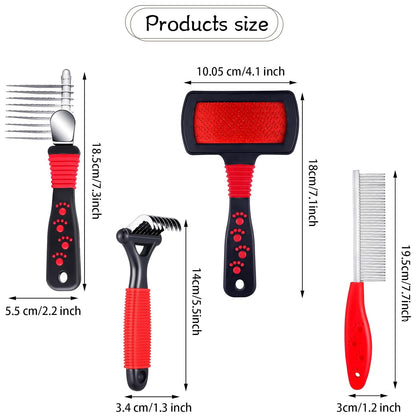 Patelai 4 Pcs Dog Dematting Comb, Red and Black Classic Grooming Set