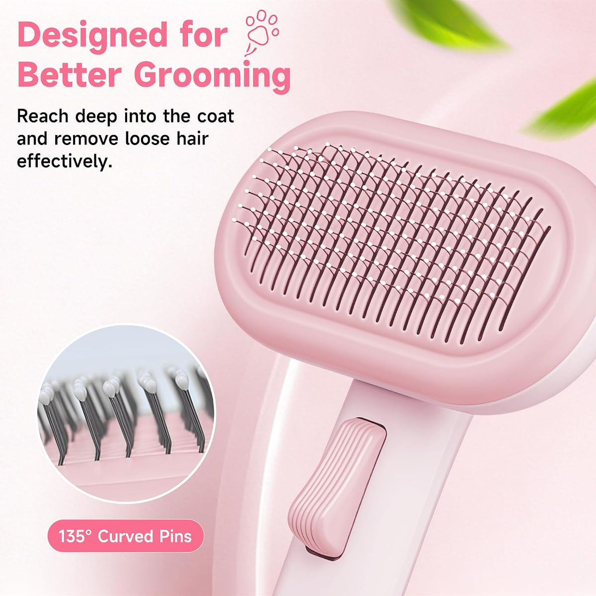 Cat Brush for Shedding, Grooming Comb for Shedding for Dog Kitten Massage Removes Loose Fur, Smooth & Detangling, Cat & Dog Grooming Brush for Short to Medium Length Fur Haired Pets, Pink