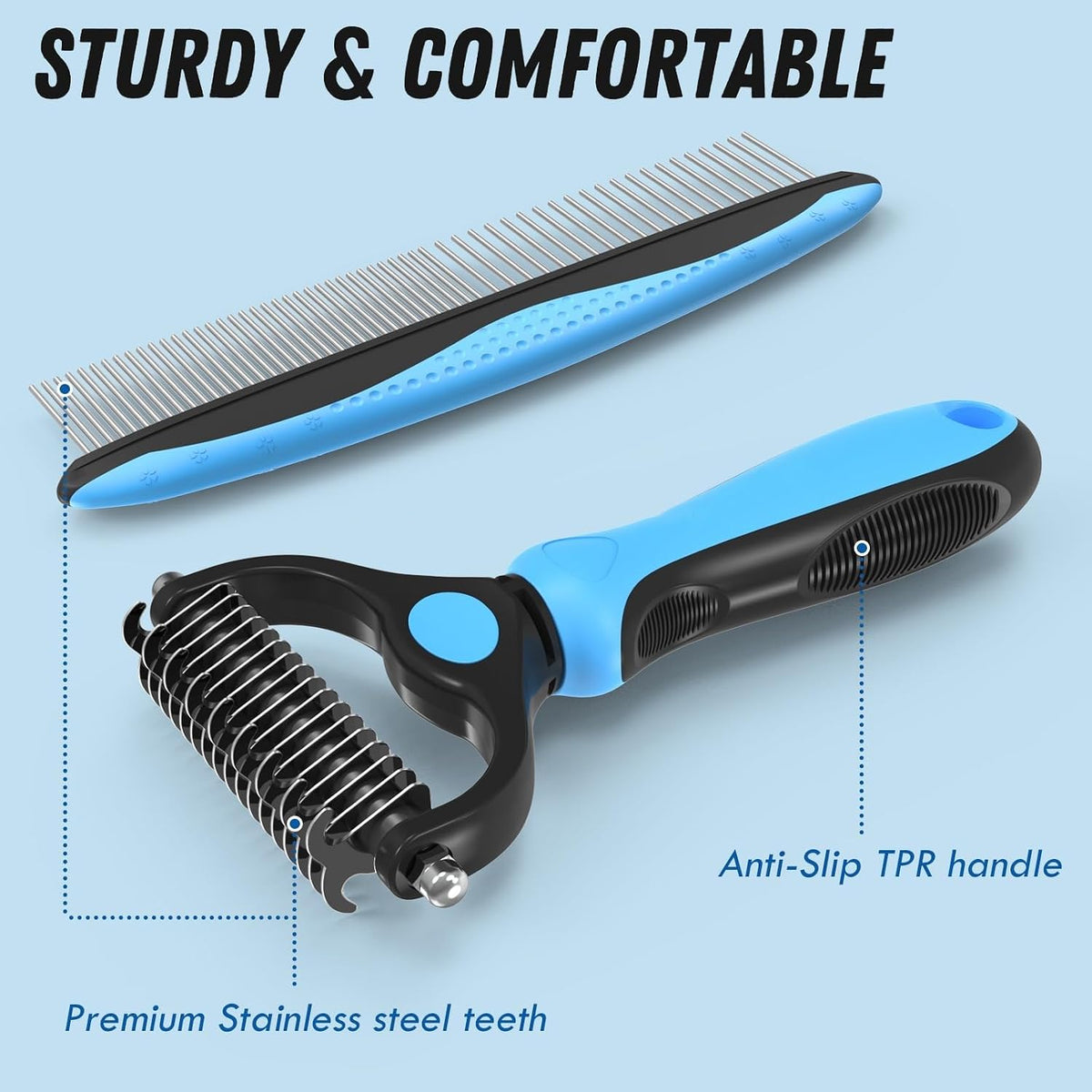 Pet Grooming Combo Kit, 2 Pack Dematting Comb & Stainless Steel Pet Comb, Dog Brush for Shedding & Mats Tangles, Pet Hair Grooming Tool for Dogs Cats with Long & Short Hair