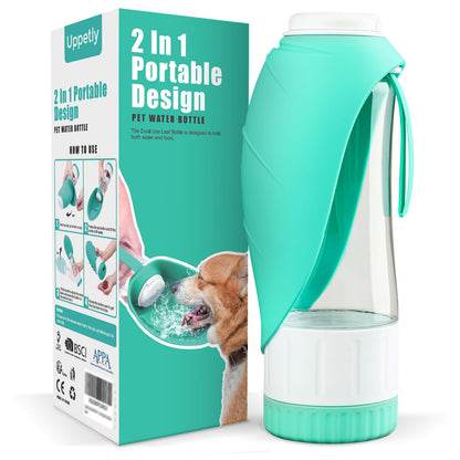 Uppetly Dog Water Bottle, Pet Water Bottle with Food Container and Drinking Feeder, Leak Proof, BPA-Free, Portable Foldable Puppy Water Cup Dispenser for Outdoor Walking, Travel, Hiking Large Pink