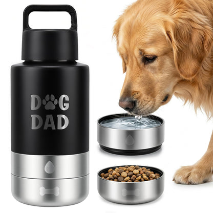 Dog Water Bottle 32oz, Insulated Stainless Steel Travel Water Dispenser with 2 Detachable Dog Bowls for Food and Water, Leak Proof Portable Pet Drinking Cup for Walking Hiking Camping (Orange)