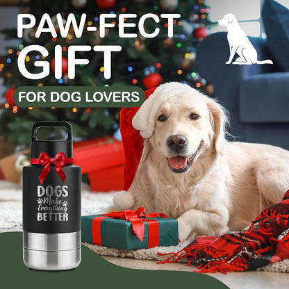 KEWIXY Insulated Dog Travel Water Bottle With Detachable Bowls, Ideal Gifts for Dog Lovers, Portable Water Bottle Dispenser, For Walking, Hiking, Camping, Outdoor (Black:Dogs Better, 32 Oz)