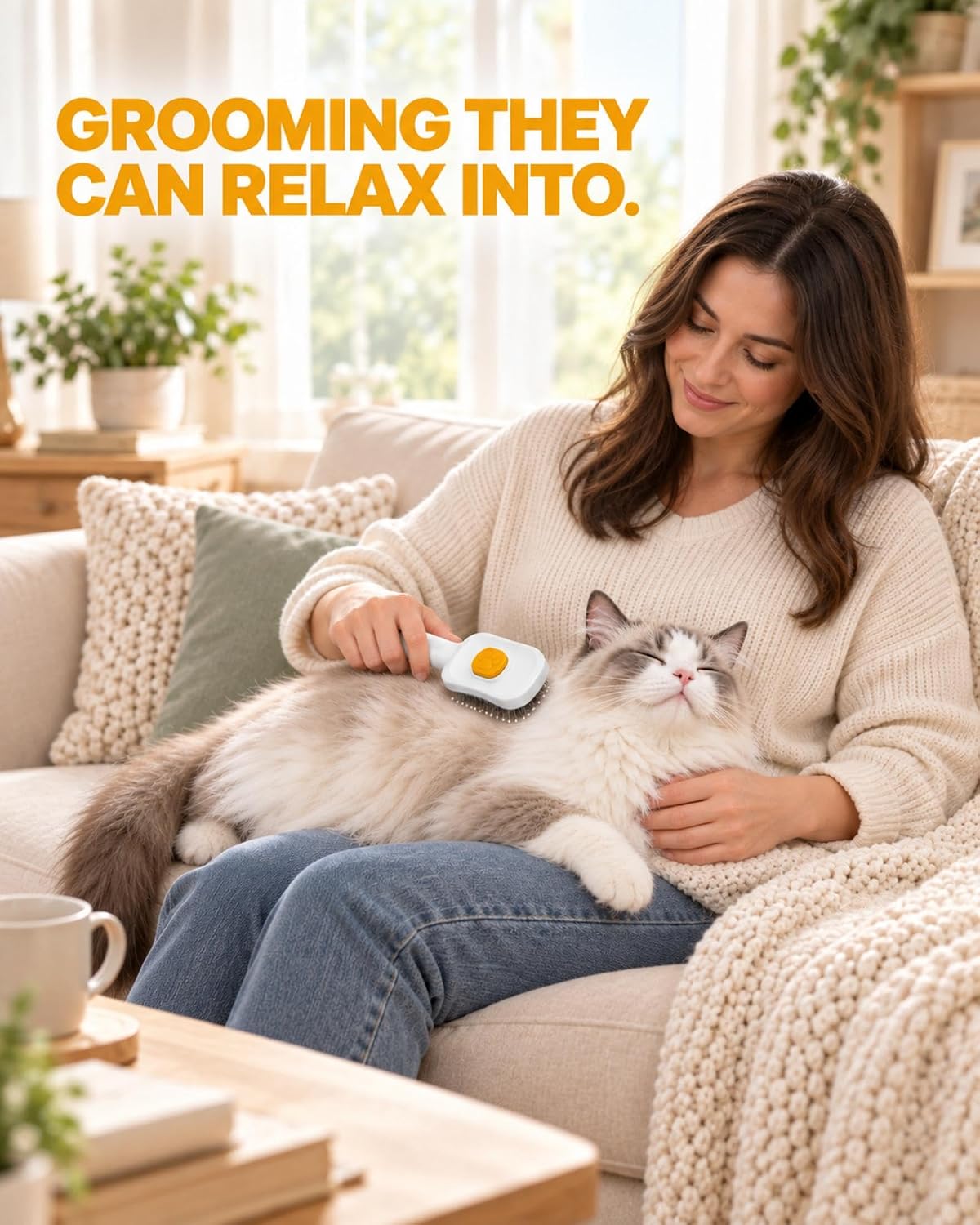 Self Cleaning Slicker Brush for Cats & Dogs, 1-Press Release Shedding Pet
