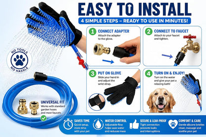 Dog Bath Glove & Sprayer – 3-in-1 Pet Bathing Tool for Washing, Scrubbing & Deshedding – Connects to Garden Hose – Adjustable Water Pressure – Easy Rinse Dog Shower – Gift for Dog Owners