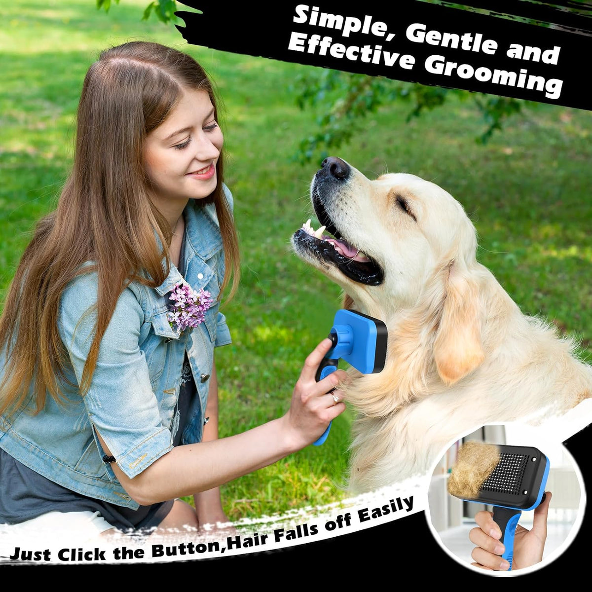 Professional 3PCS Self Cleaning Slicker Brush & Pet Grooming Rake & Flea Comb for Dogs,Cats and Horses | Double-Sided Dematting Comb & Skin Friendly Deshedding Grooming Tool | Pet Supplies