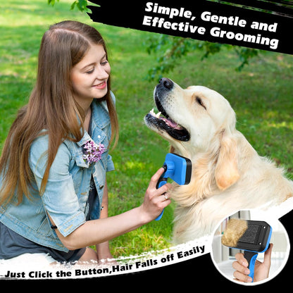 Professional 3PCS Self Cleaning Slicker Brush & Pet Grooming Rake & Flea Comb for Dogs,Cats and Horses | Double-Sided Dematting Comb & Skin Friendly Deshedding Grooming Tool | Pet Supplies